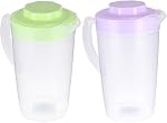 DOITOOL 2 Pack 2L Large Plastic Water Pitcher with Lid and Spout, Water Jug Beverage Pitcher with Handle for Homemade Juice, Ice Tea, Hot or Cold Beverages, Water (Purple and Green)