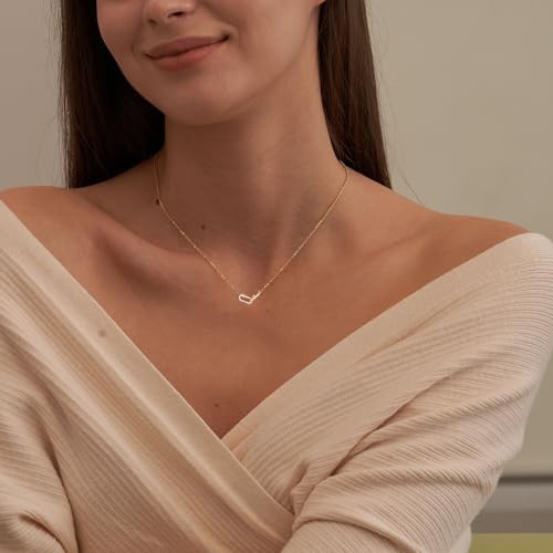 Freekiss Gold Pendant Necklace for Women: Dainty Diamond Necklaces Simple 14K Gold Plated Paperclip Pendant Choker Necklaces Cute CZ Open Oval Necklace Trendy Gold Jewelry for Women - 2