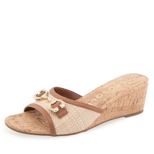 Sandale WAVA Aerosoles femme 38 | Mule plate en raphia marron et nu-pieds d'été confortable
