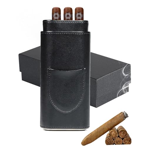 Generico Humidor per Sigari, Scatola Portatile per Sigari, Rivestimento in Cedro, capacità 3 Sigari, Custodia da Viaggio per Sigari (Black)