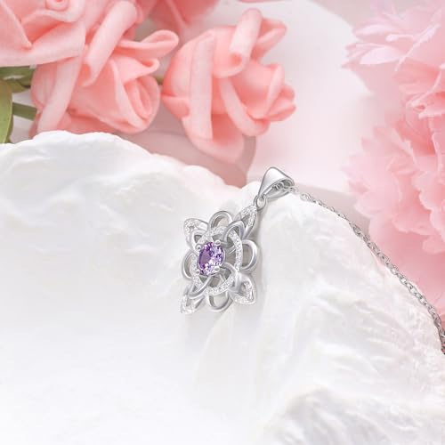 925 Sterling Silver Celtic Knot Necklaces for Women Purple Cubic Zirconia Witches Knot Birthstone Necklace Wicca Irish Jewelry Nudo de Bruja Birthday Gifts for Wife Girlfriend Mom3