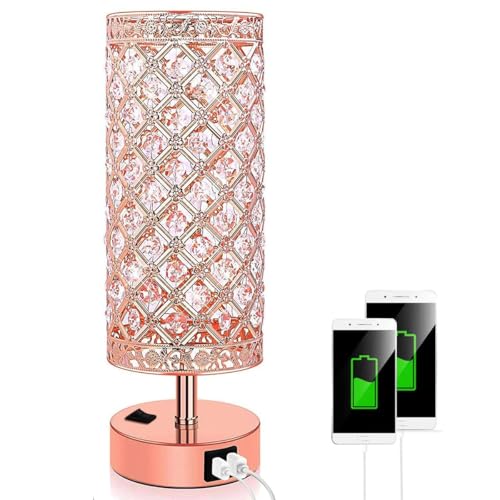 Jorunhe Lampe de chevet en cristal avec double port de charge USB