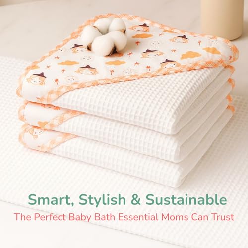 Image of TIDY SLEEP Waffle Design Baby Bath Towel - Ultra Soft, Highly Absorbent Whimsy Magic