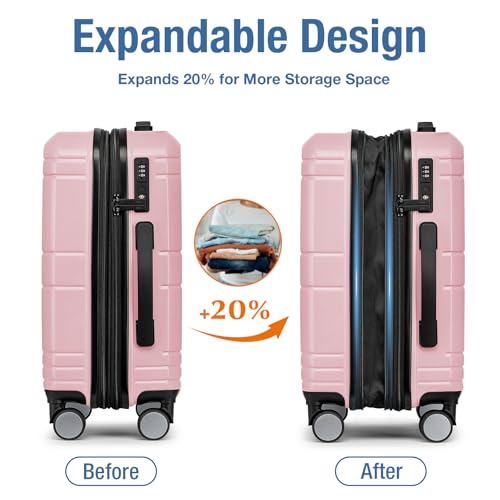 KYME Carry On Luggage 22x14x9 Airline Approved with TSA Lock Hard Shell Carry On Suitcase Lightweight Suitcases with Wheels Small Luggage for Men Women,Carry-On 20 Inch,Pink - Image 3