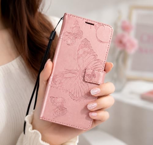 Image of TELETEL Butterfly Magnetic Closure Wallet Card Holder Flip Case for Vivo V50 5G|Mobile Cover|Back Flip Cover - Pink