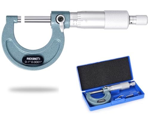 REXBETI Outside Micrometer, Ultra-Precision Carbide Tipped Measuring Tool Set, Ratchet Stop, 0-1" Range, 0.001" Graduation, +/-0.0001" Accuracy, Protective Case