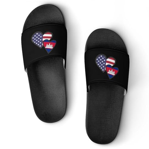 Interlocking Hearts U.S.A. Cambodia Flag House Slippers for Women Men Personalized Shower Shoes Sandals Slides
