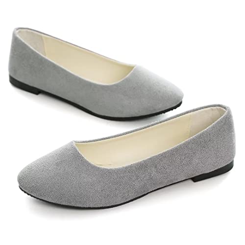 Stunner Women Cute Slip-On Ballet Shoes Soft Solid Classic Pointed Toe Flats Grey 38 #TOP1