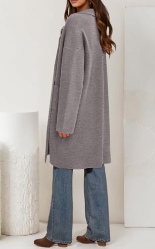 PRETYGARDEN Long Sleeve Lapel Collar Open Front Oversized Sweaters Casual Chunky Long Cardigan Women Fashion Outfits (Grey, X-Large) - image 4