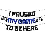 Video Game Party Supplies I Paused My Game To Be Here Banner, Blue Gaming Birthday Party Decorations