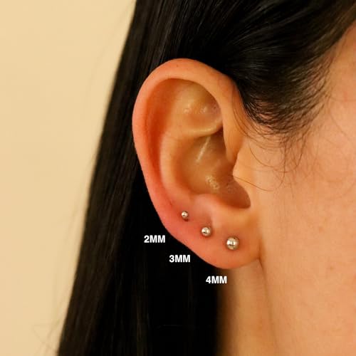 14k Real White Gold Ball Stud Earrings for Women & Men (2mm-8mm Diameter) - Real 14k Gold, Secure Screw Back Design3