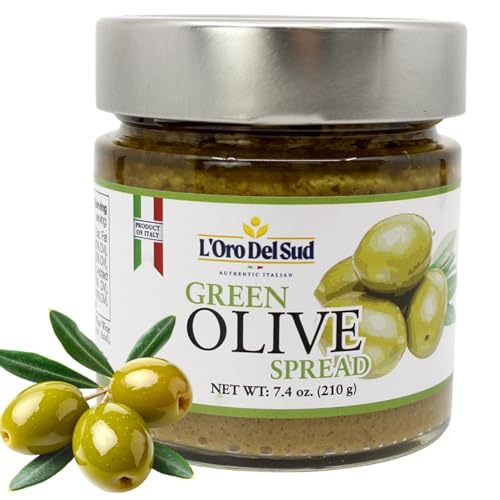 L'Oro Del Sud Green Olive Spread, 7.4 oz, Italian Olive Tapenade with a Smooth Texture and Savory Flavor, 7.4 oz, Product of Italy
