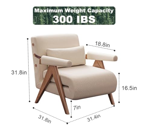 Image of AnywaysWood White Sleeper Chair for Reading |3 in 1 Sleeper Sofa Couch Bed | Adults | Living Room, Bedroom,Office | Adjustable Backrest| Space-Saving