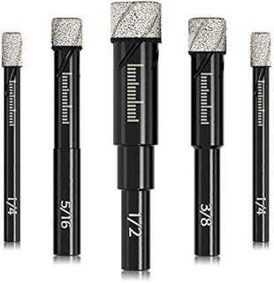 Dry Diamond Drill Bits Set 5 Pcs for Granite Ceramic Marble Tile Stone Glass Hard Materials (not for Wood), Round Shank 6, 8, 10, 12 mm with Storage Case