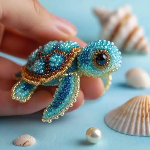 Octopus Bead Embroidery Kit, Beginner-Friendly Sea Creature Beaded Embroidery Kits, DIY Animals Three-Dimensional Beadwork Craft Kit with Full-Color Instruction Sheet, for Craft Lover (Sea Turtles)