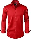 J.VER Men's Dress Shirts Solid Long Sleeve Stretch Wrinkle-Free Formal Shirt Business Casual Button Down Shirts Red Large