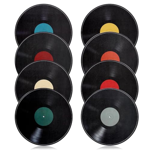 ملصقات ديكور حائط من الفينيل، 8 قطع 9 انش، ملصقات البوم موسيقى ذاتية اللصق لتزيين غرفة الموسيقى والحفلات والاستوديو والمنزل وغرفة النوم من الورق المقوى