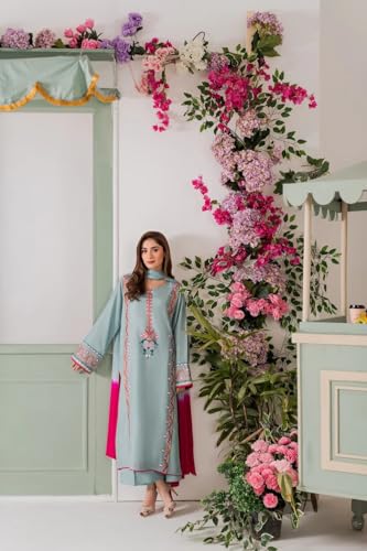 Image of Women's French Crepe Embroidered Mirror Work Kurta Pant Set with Chinon Double Dyeing Dupatta | Straight Ethnic Suit Set | Festive, Party