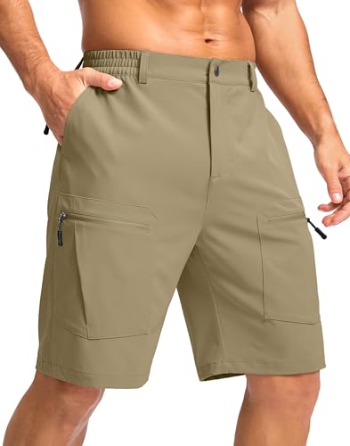 Pudolla Men's Hiking Cargo Shorts 9" Lightweight Stretch Travel Work Shorts for Men Outdoor Casual with 5 Pockets(Dusty Khaki XX-Large)