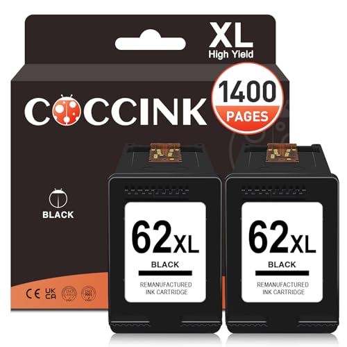 Cartouche encre HP 62 XL noir COCCINK lot de 2 compatible imprimante Envy 5660 OfficeJet 5740