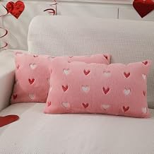 Valentines Pillow Cover 12x20 Set of 2 Valentines Day Decoration Pink Hearts Pillow Covers Soft Plush Throw Pillows for Sofa Holiday Home Decor