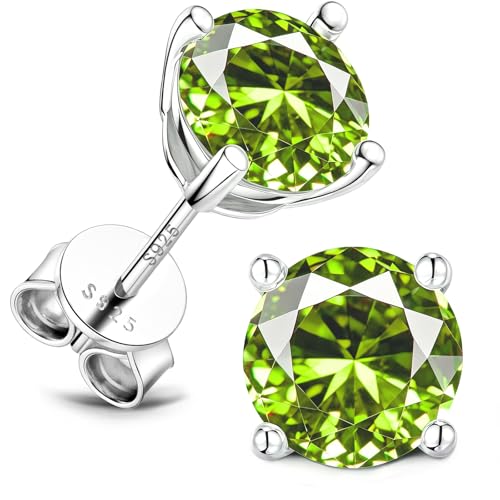 Lyniuoy August Birthstone Stud Earrings Peridot Olive Green Birthday Gifts With Gift Box 18K White Gold Plated 925 Sterling Silver Hypoallergenic Flat Back Stud For Sensitive Ear 5mm 0.5ct X2