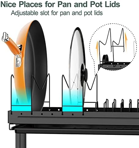 iSPECLE 2 Tier Dish Drainer, Kitchen Draining Board Rack,Drainer Rack With Pot Holder For Kitchen Counter Saving Space Black