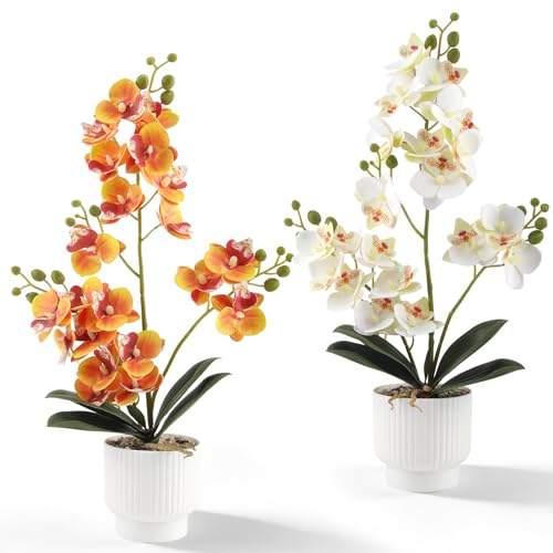 Vaskula 2 Pièces Orchidées Artificielles Fleurs Artificielles en Pot 37 cm Fleurs D'ochidée Artificielles Orchidée Artificielle Fleurs Exotiques Réalistes...