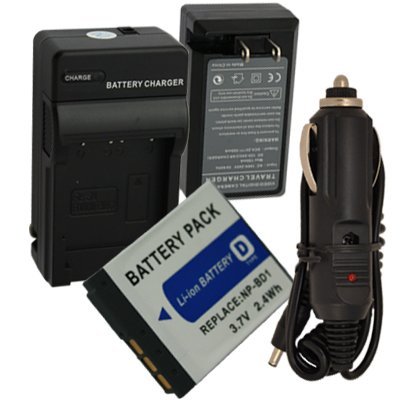 Battery + Charger for Sony CyberShot DSC-T90 DSC-T900 InfoLithium Type D NP-FD1 NP-BD1 + Car Plug
