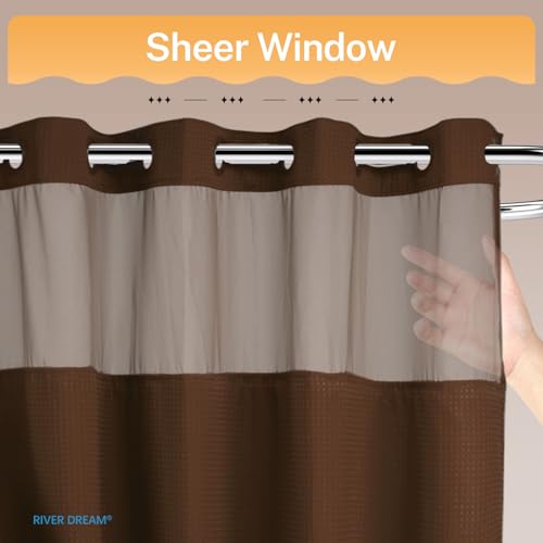 River Dream No Hooks Required Dotted Brown Shower Curtain with Snap in Liner - 71" W x 74" H,Hotel Grade,Spa Like Bath Curtain by River Dream - Image 5