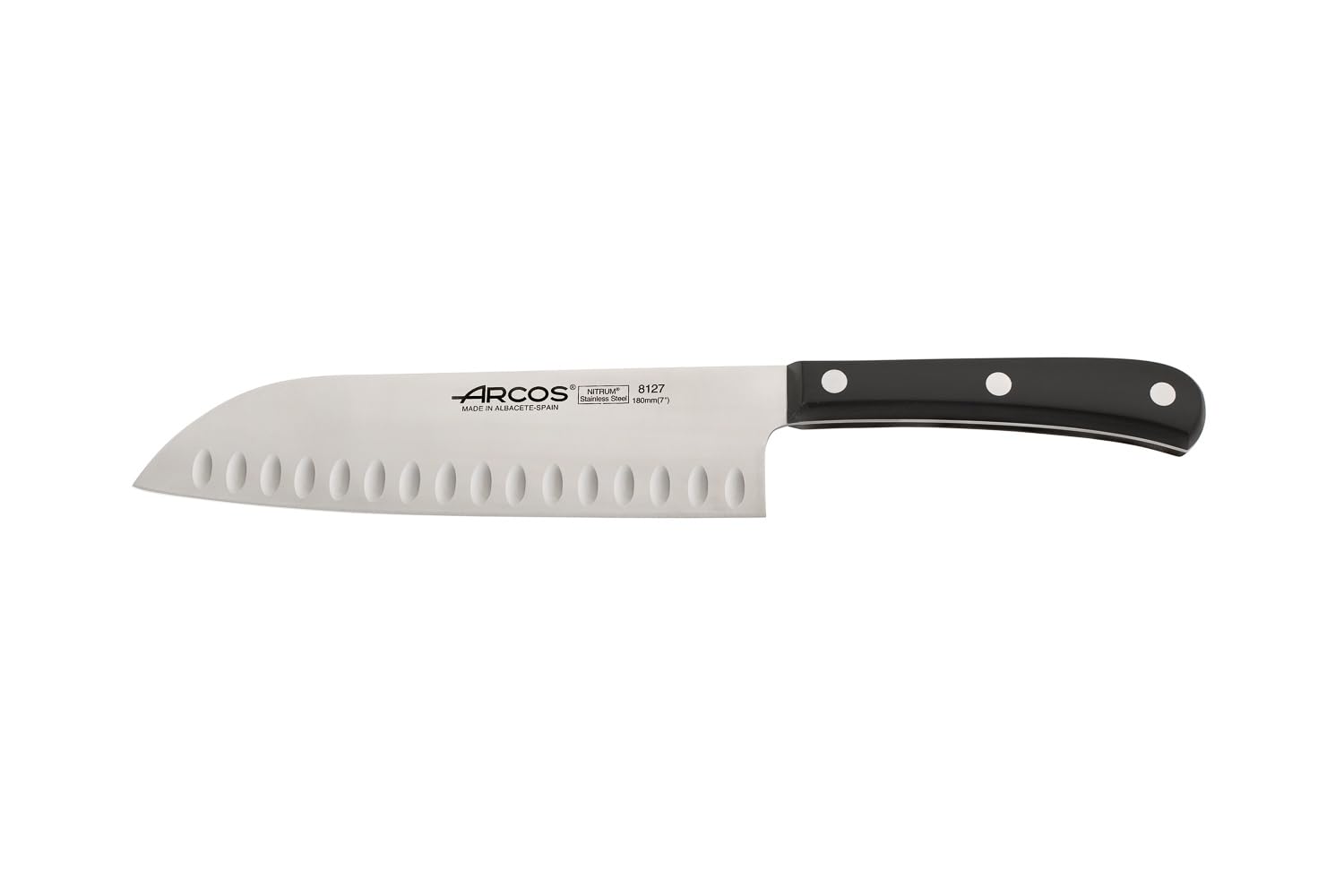 Arcos Serie Europa - Set de Cuchillos de Cocina 3 piezas (Mondador + Cocina + Santoku) - Hoja de Acero Inoxidable NITRUM - Mango de Polioximetileno (POM) - Color Negro
