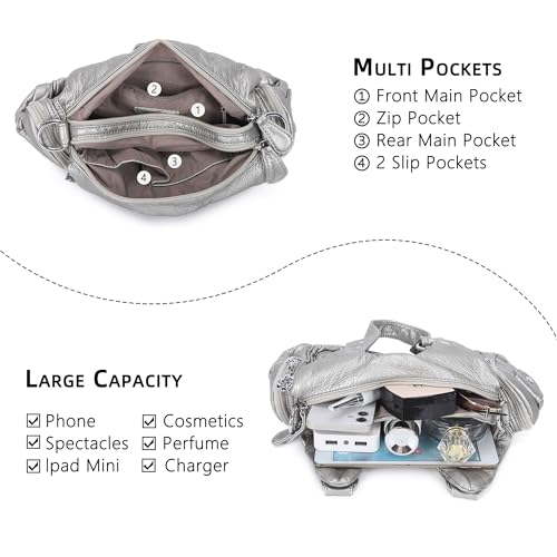 Image of Angel Kiss Purses for Women Small Hobo Shoulder Bags Vagen Leather Multi-Pocket Tote Bag with Zipper