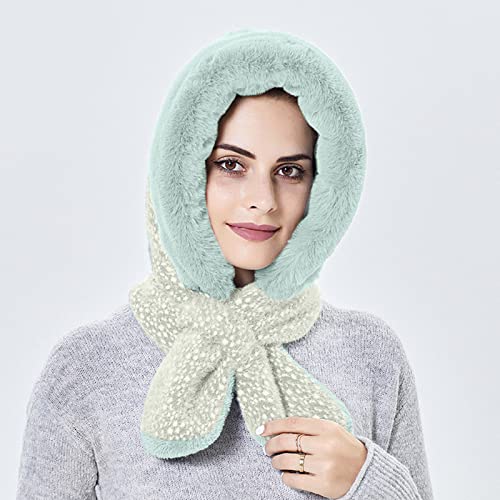 Cold Hats Fashion Scarf Hat Caps Fluffies Warm Knit Outdoor Gloves Caps Unisex Ears Hedging Skiing Hooded Plaid Hats Green #TOP4