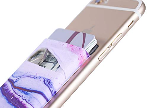 2Pack Phone Card Holder Stretchy Lycra Stick On Wallet Double Pocket Credit Card Id Case Pouch Sleeve Self Adhesive Sticker For Back Of Iphone Android Smartphone (Sand Marble Purple Double Pocket) #TOP1