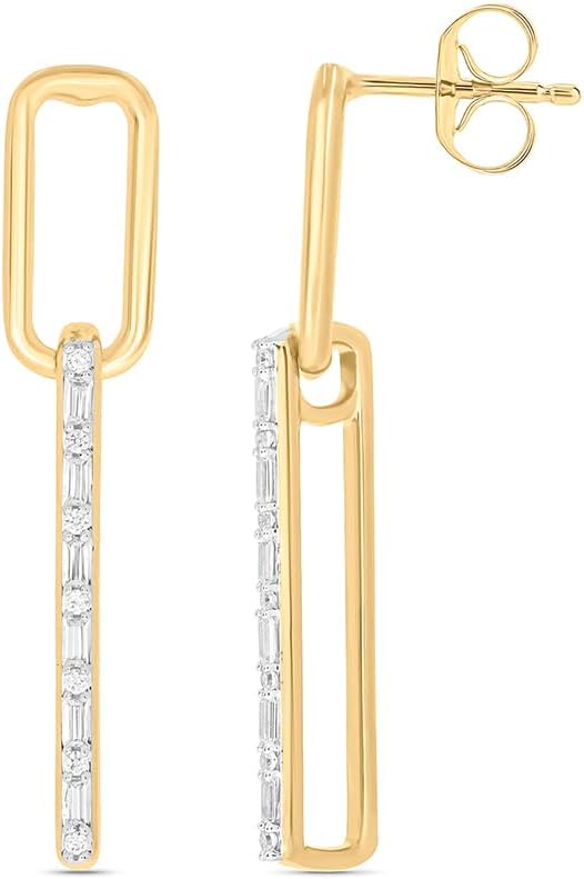 Cali Trove 1/6 ct Natural Diamond Paperclip Drop Earrings for Women | 14KT Yellow Gold Vermeil 925 Sterling Silver | Jewelry Gifts for Her | Silver Earrings for Women | Gift for Her.