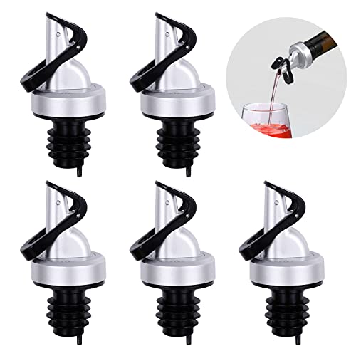 Sidereum 5Pcs Bouchons et Becs Verseurs pour Huile Doseur Alcool Bouchon Huile d'olive Bouchon Verseur Huile Argent Cover