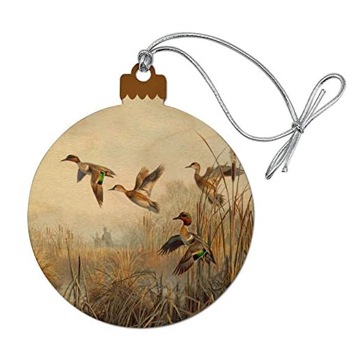 Green-Winged Teal Ducks Taking Flight Hunters Hunting Wood Christmas Tree Holiday Ornament