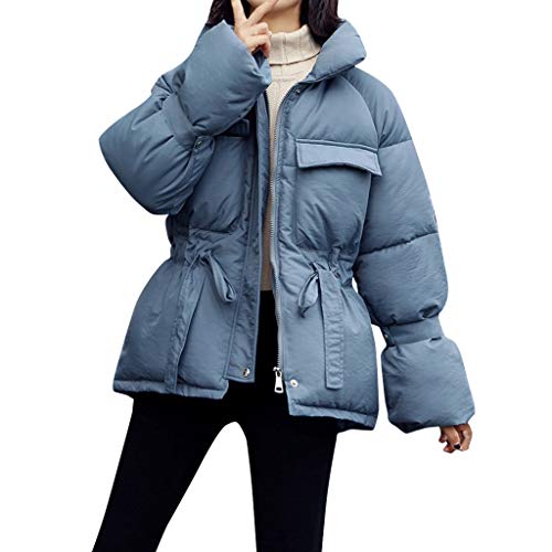 Bravetoshop Women s Fashion Stand Collar Thicken Warm Winter Coat Zipper Drawstring Parka Overcoat Long Jacket Outwear(Blue,XXL)