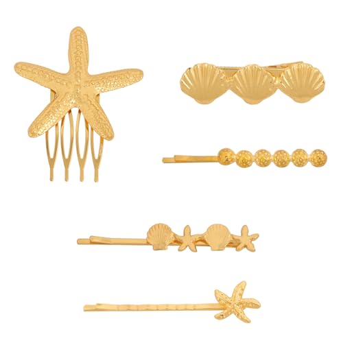 Wecoe Gold Starfish & Seashell Metal Hair Clips Side Comb