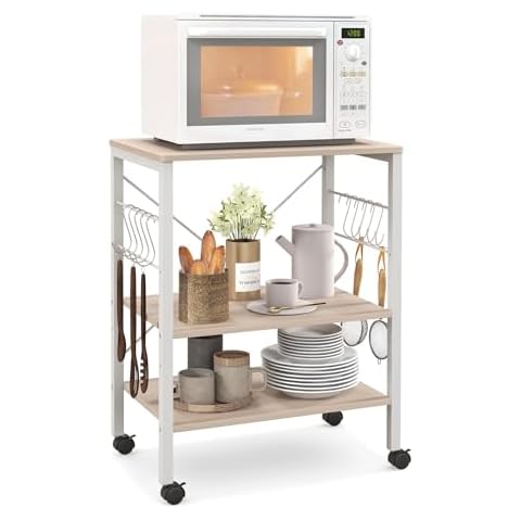 COSTWAY 3-Tier Rolling Baker’s Rack with Hooks Cover