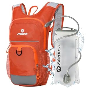 Nepest Kids Hydration Backpack, Mini Water Backpack with 1.5L Water Bladder for Hiking Cycling Running