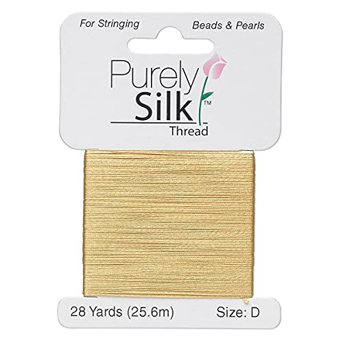 Purely Silk Simply Silk Beading Thread Cord Size D Gold 0.012 Inch 0.34mm 28 Yards Card for Stringing Weaving Knotting Kumihimo