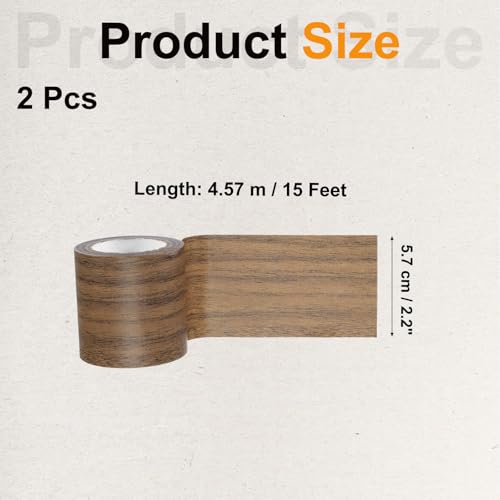 Image of PATIKIL Wood Grain Tape 2.2 inch x 15 Ft, 2 Pcs Self-Adhesive Wood Texture Repair Tape Realistic Wooden Effect Patch for Furniture Cabinets Floor Walls, Dark Brown Oak