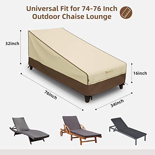 Mr. Cover Waterproof Outdoor Chaise Lounge Covers For 74-76 Inch Patio Lounge Chairs, Sturdy 600D Polyester & Double-Stitched Seams, Brown & Khaki #TOP1
