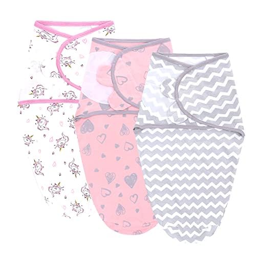 Miracle Baby 3 Pack Newborn Baby Swaddle Blanket Wrap Cotton Baby Blanket Wrap Set for Baby 0-6 Months 6-18lbs (Heart, L)