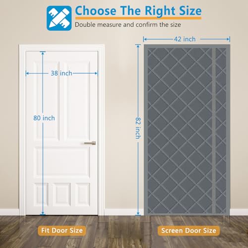 Magnetic Thermal Insulated Door Curtain, 38 x 80 Inch Winter Door Cover Curtain Size 42 x 82 Waterproof Thick Insulation Blanket, Side Opening, Gray — view 2
