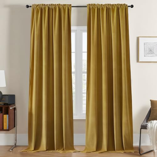Joydeco Brown Velvet Curtains 96 inch Length 2 Panels, Luxury Blackout Rod Pocket Thermal Insulated Window Curtains, Super Soft Room Darkening Drapes for Living Dining Room Bedroom,W52 x L96 inches