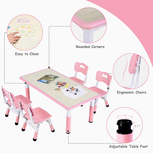 Arlopu Toddler Table And Chair Set Height Adjustable, Kids Activity Table For Reading, Drawing, Eating, Studying, Parent-Child Interaction, Max 220Lbs (Soft Pink) #TOP1