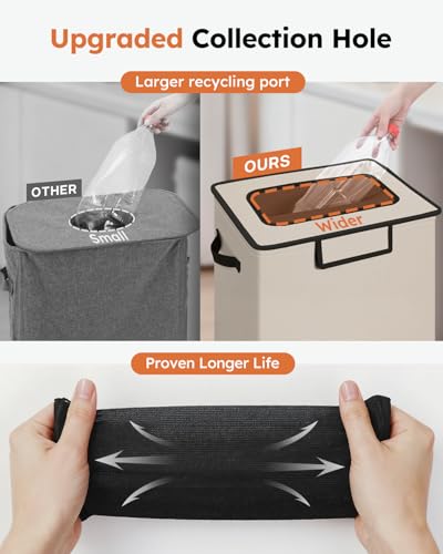 Image of SOLEDI Recycling Bin for Kitchen,26 Gallon Large Recycle Bin with Lid and 2 Removeable Reusable Inner Bags,Indoor Recycling Trash Can for Collector of Bottles Cans, and Plastic,Beige
