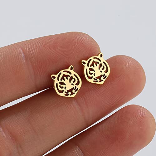 Simple Tiger Head Stud Earrings Stainless Steel for Women Teen Girls Hollow Animal Cartilage Pierced Hypoallergenic Studs Earring Cute Jewelry Gifts4